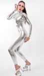 Lack/Latex look Catsuit (Overall, Ganzanzug) Silber