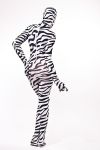 Lycra Ganzanzug Catsuit mit abnehmbarer Haube zebra